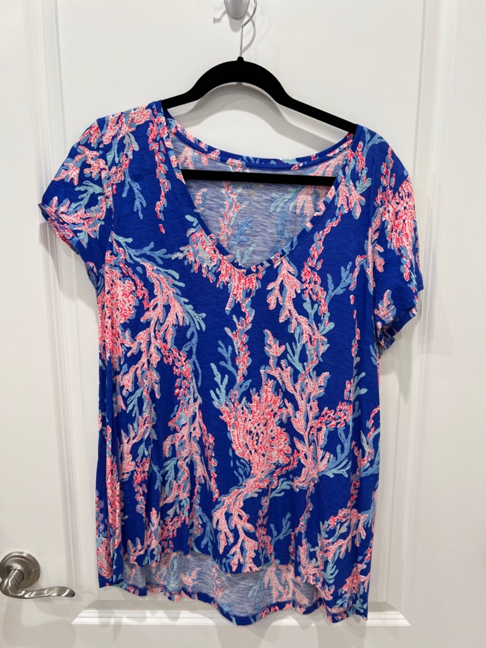 Lilly Pulitzer Blue Pink Coral Tropical Print Top